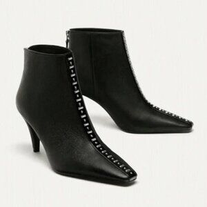 Zara Faux Leather  Studded Boots Booties Heels Sz 9